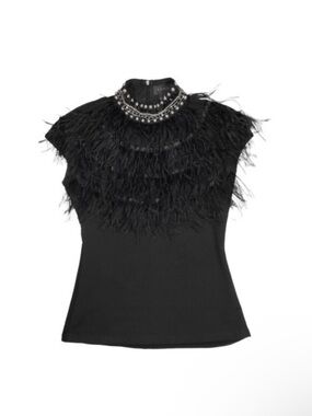 Gracia Embellished Blouse 
Ostrich Feather Mesh Back Goth size M